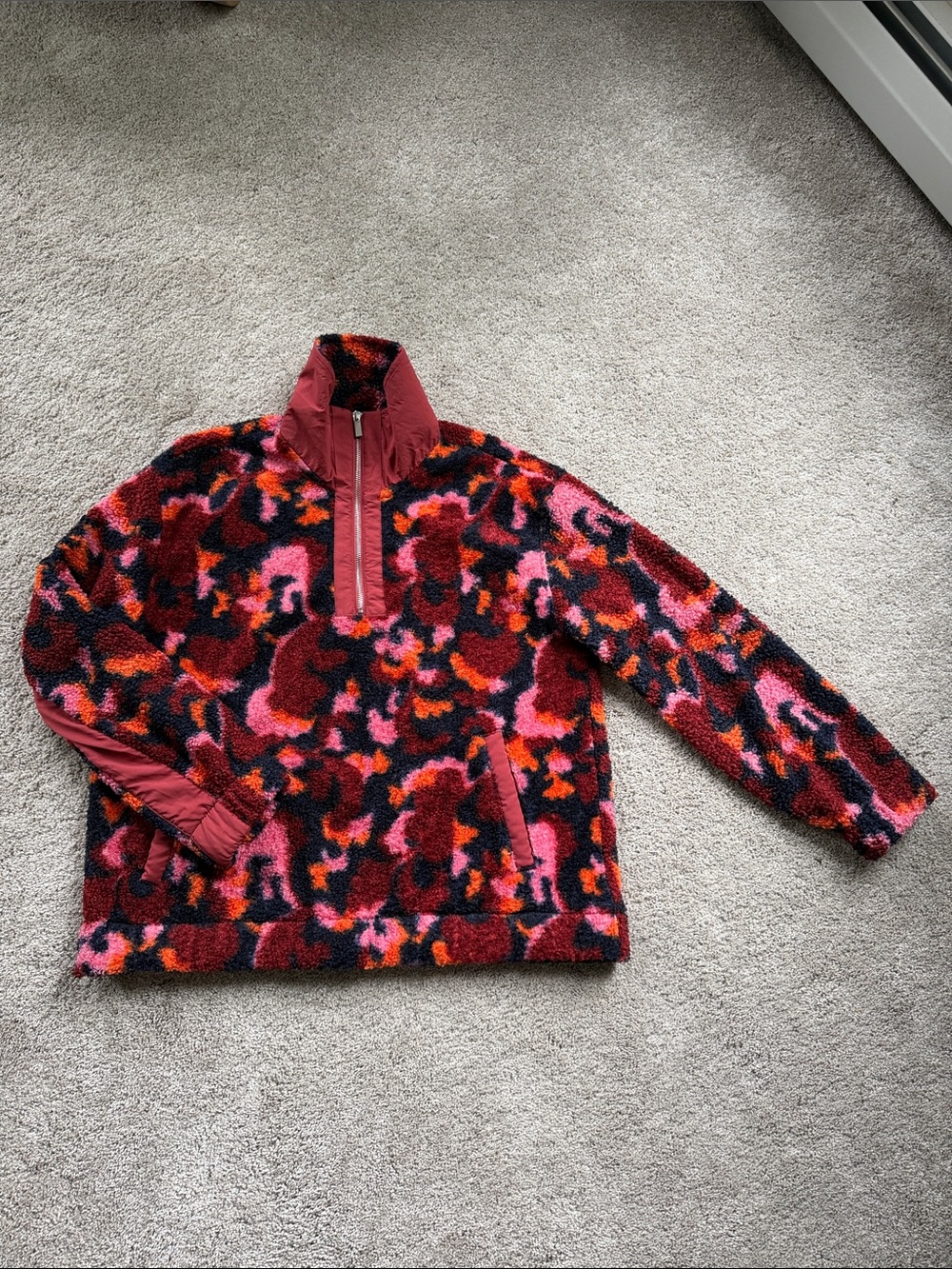 Pink & Red Fleece Pullover Jacket